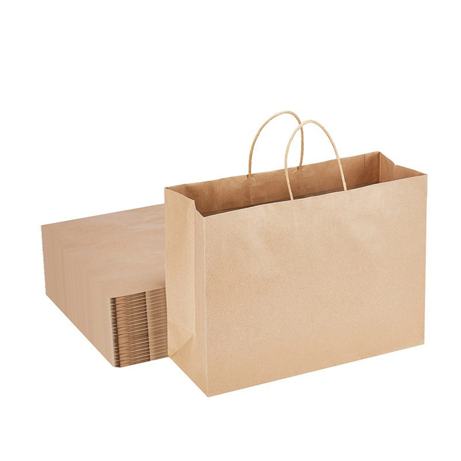 precio de fábrica de papel marrón de la estraza reciclable Bolsa con asa de cuerda de su logotipo mango plano la bolsa de papel Kraft