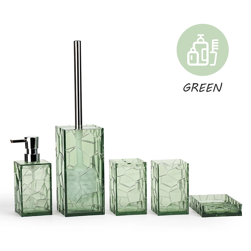 Glass Acrylic 5-Piece Bathroom Toiletry Set with Toilet Brush and Toothbrush Holder