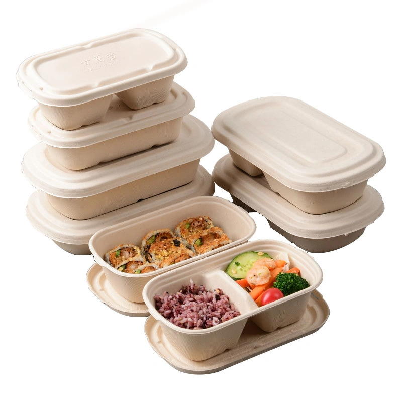 100% Compostable Disposable Bagasse Natural Take out Food Packaging Paper Containers Tableware