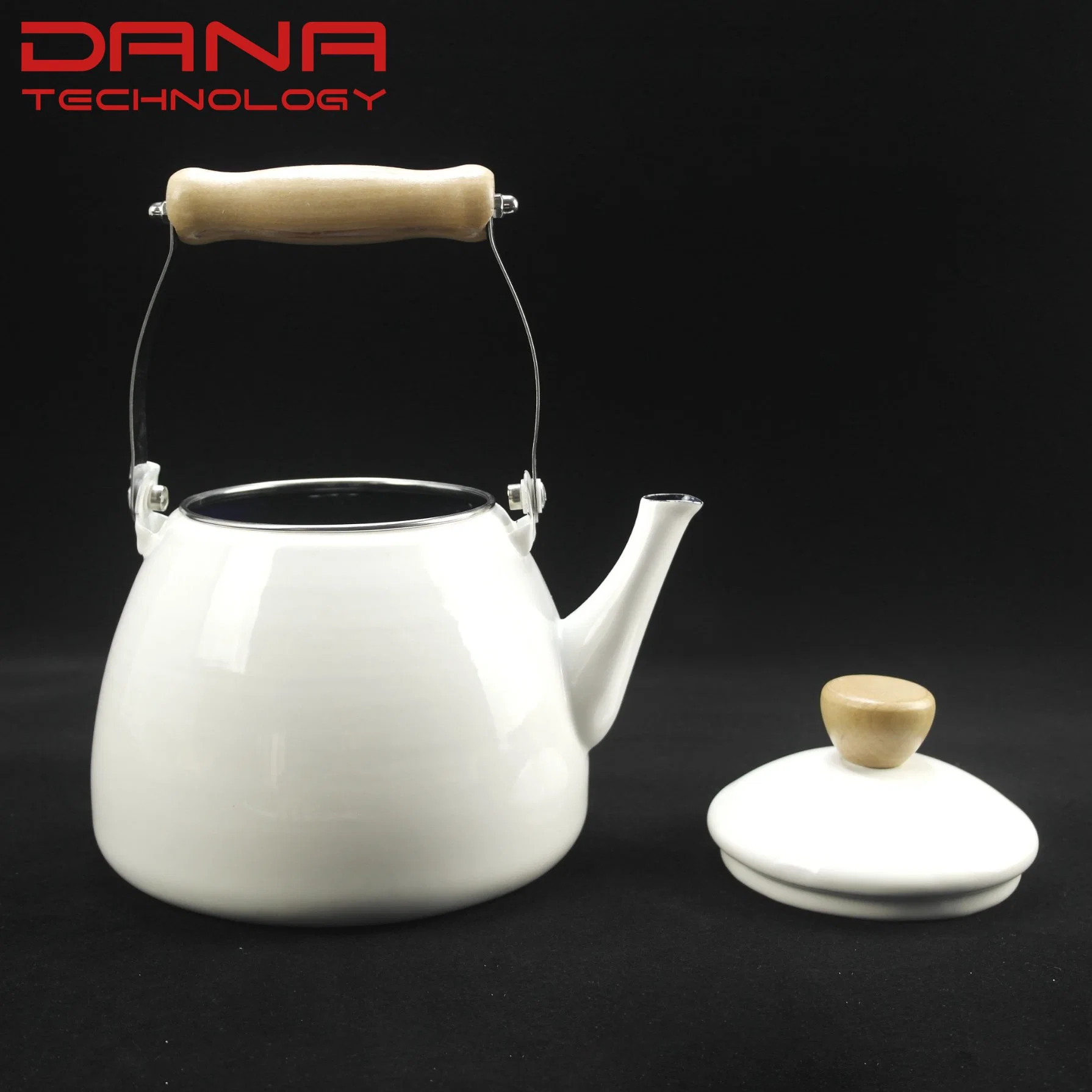 Enamel Porcelain Tea Water Kettles Pear Shaped with Wood Handle