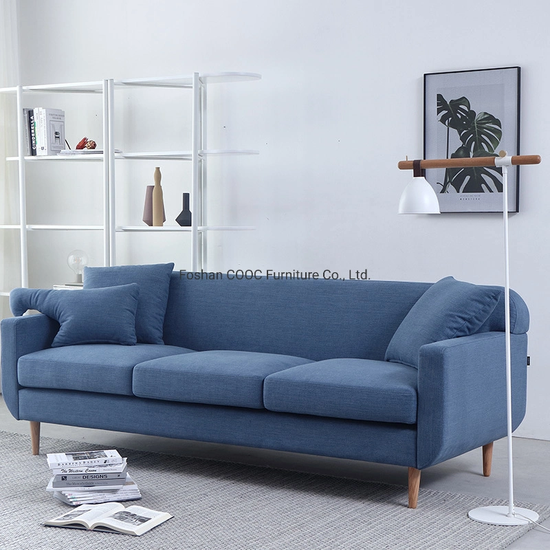Cooc Wholesale Nordic Modern Style Wooden Hotel Apartment Home Living Room Furniture Leisure Fabric 3 Seater Loveseat Lobby Lounge Couch Furniture
