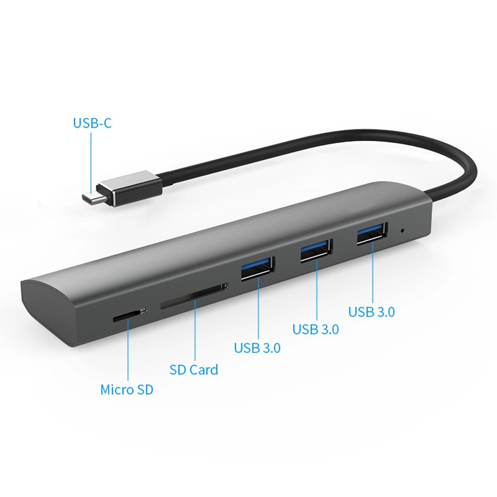 Type C Gen1 USB3.0 à 3 ports en aluminium Hub avec carte Lecteur et port CC