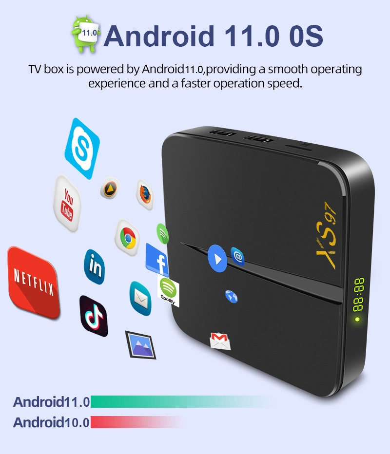 New Arrive Xs97 Smart Android 11 TV Box 2GB 16GB S905W2 2.4G/5g WiFi Bt 5.0 4K HD Set Top Box Google Play Youtube Netflix H96max