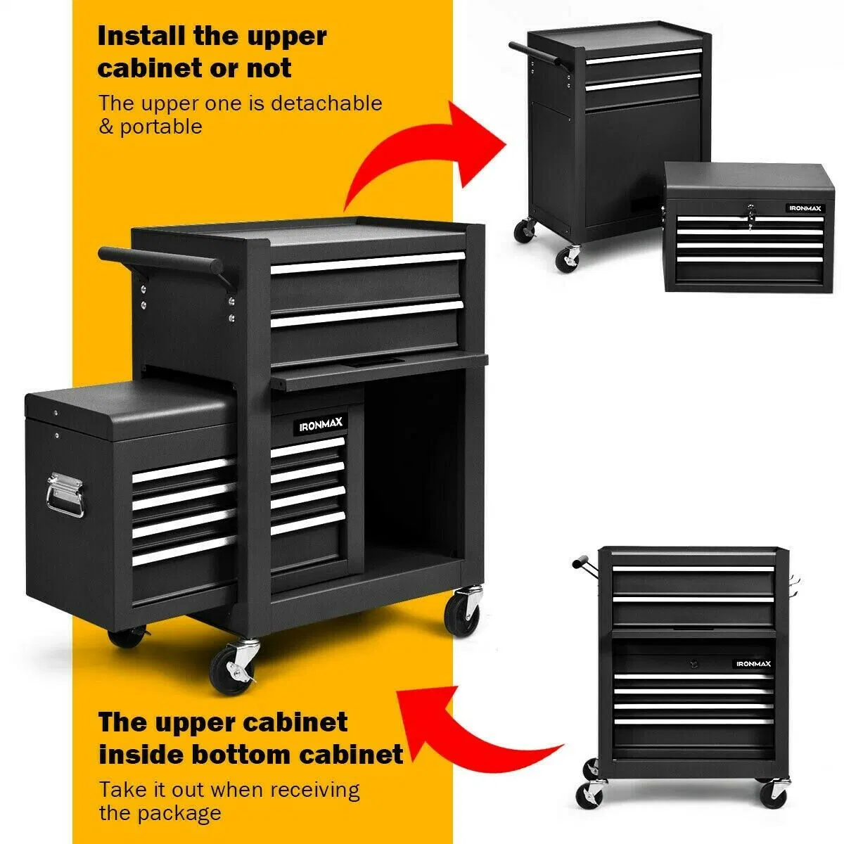 3 in 1 Organizer 8 Drawer Rolling Tool Trolley