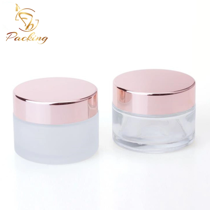 Wholesale/Supplier Empty Cream Bottle OEM Colorful 50ml Matte Frosted Glass Cream Jar with Aluminum Cap