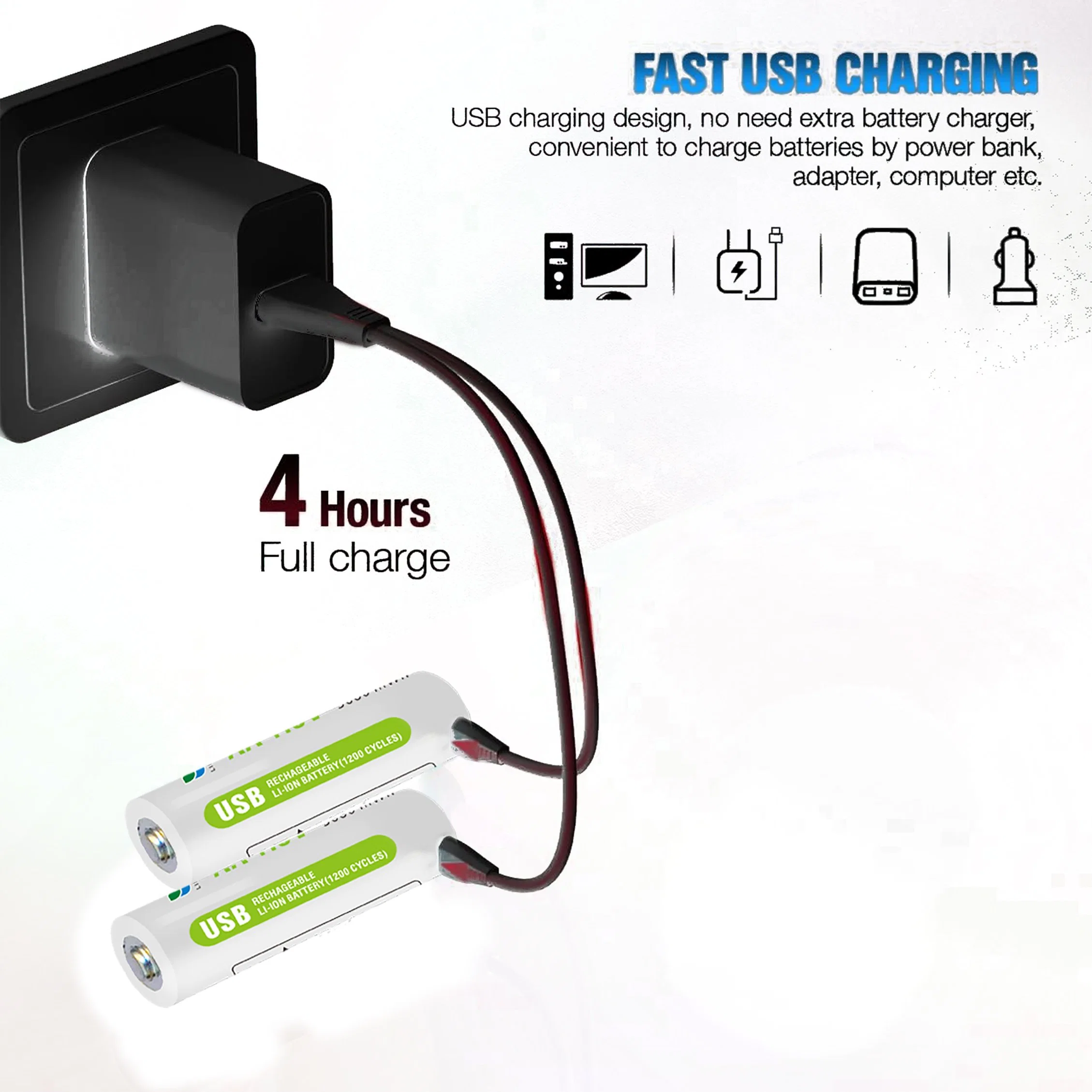 High quality/High cost performance AA Battery 2000mAh 1.5V USB Rechargeable Battery