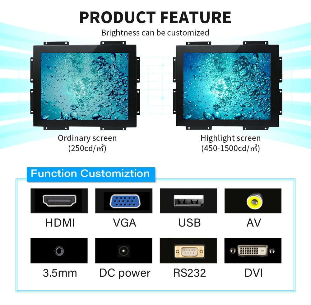 15.6 Inch OEM Customized FHD HD-Mi VGA Input IP65 Waterproof Multi Points Embedded Hologram Display