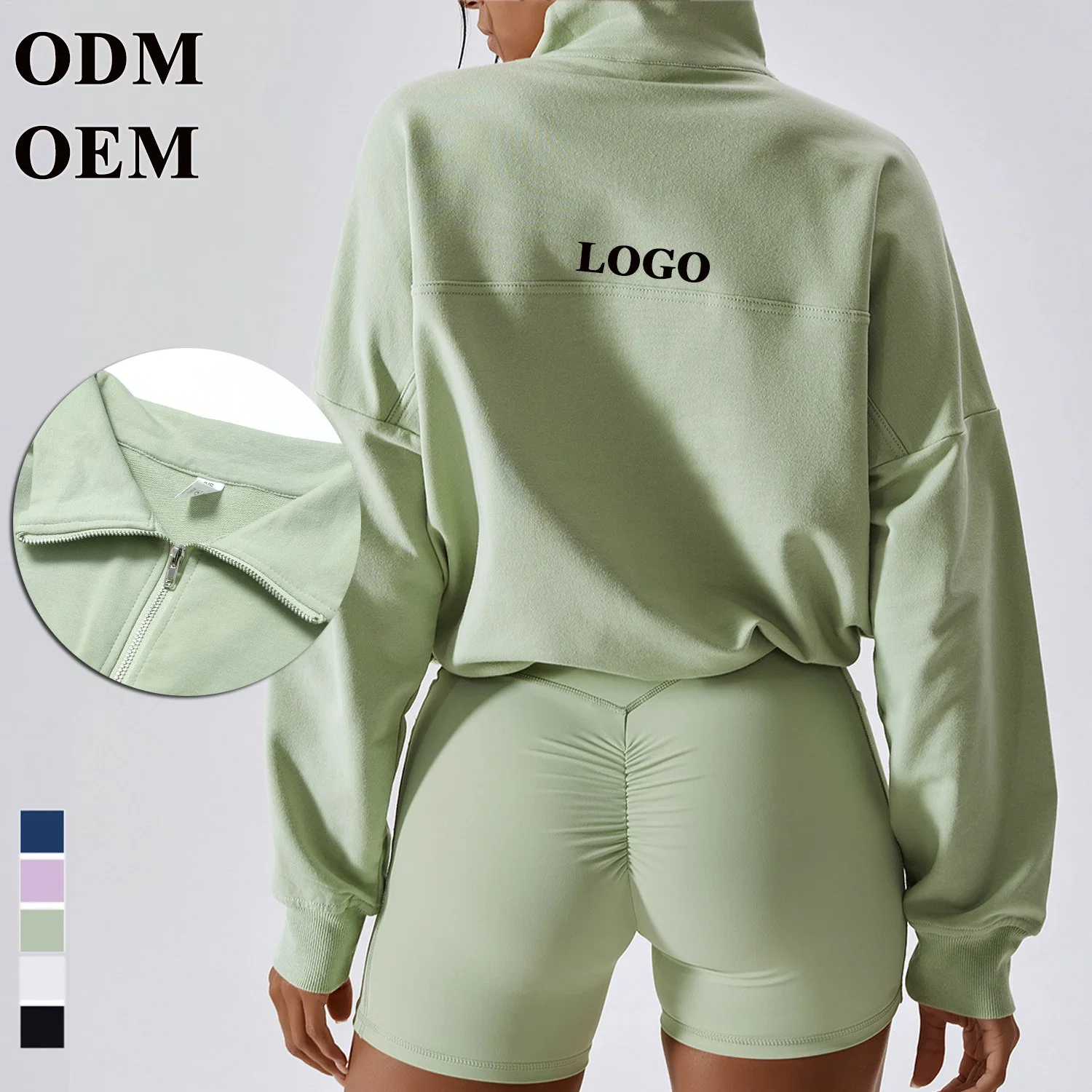 Оптовая торговля женской половины Zip худи обрезанной Sweatshirt длинной втулки йога фитнес-втулку Pullover свитер