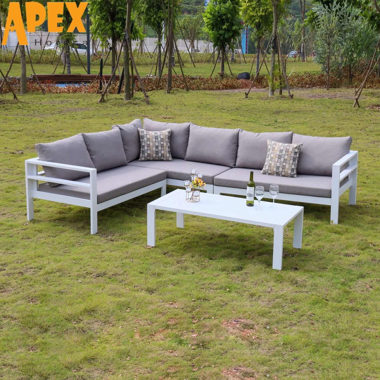 Modern Outdoor Home Garden Patio Swimming Pool Metal Aluminium Functional Furniture Lounge Leisure Corner Sofa with Coffee Table