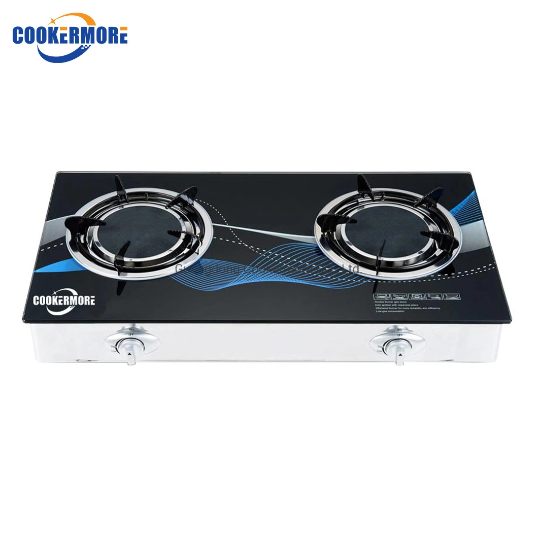 Nuevo modelo de doble de alta calidad superior de cristal los quemadores de gas cocina de gas stove