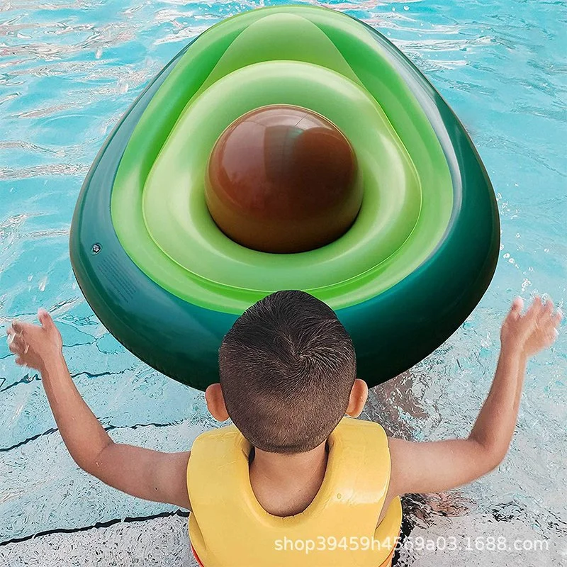 Inflatable Avocado Pool Floatie Toys Lounge Raft with Ball Water Fun Large Blow up Summer Beach Swimming Party for Kids Adults