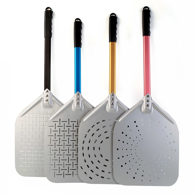 Aluminum Pizza Shovel Round Detachable Pizza Peel Perforated with Wood Handle