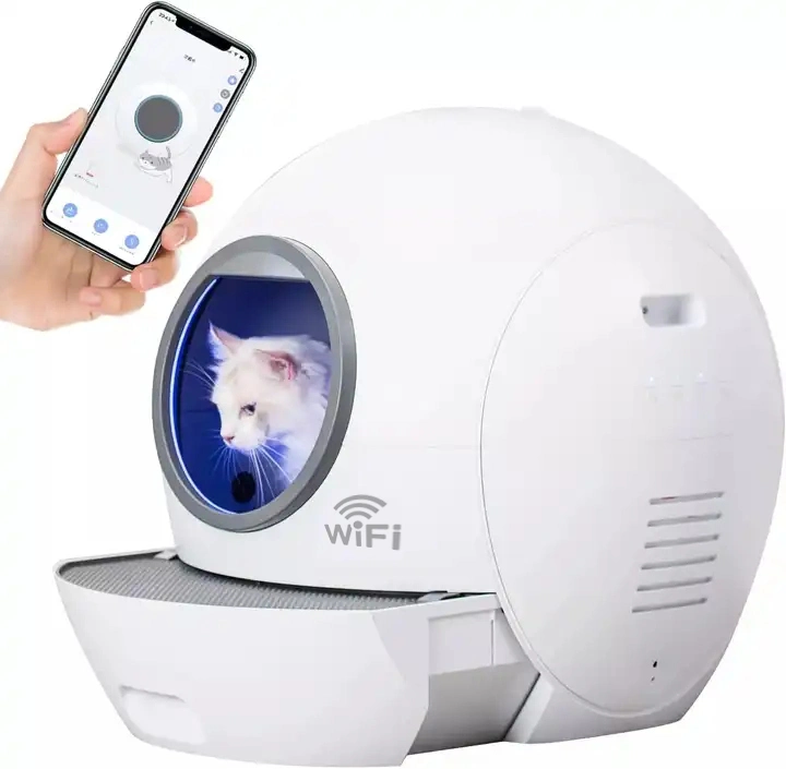 Diseño de lujo Mute Work Smart Phone Control WiFi remoto Cat Caja de bandeja de basura desinfección inteligente Limpieza automática esterilización de retrete Cat Caja de basura de gato