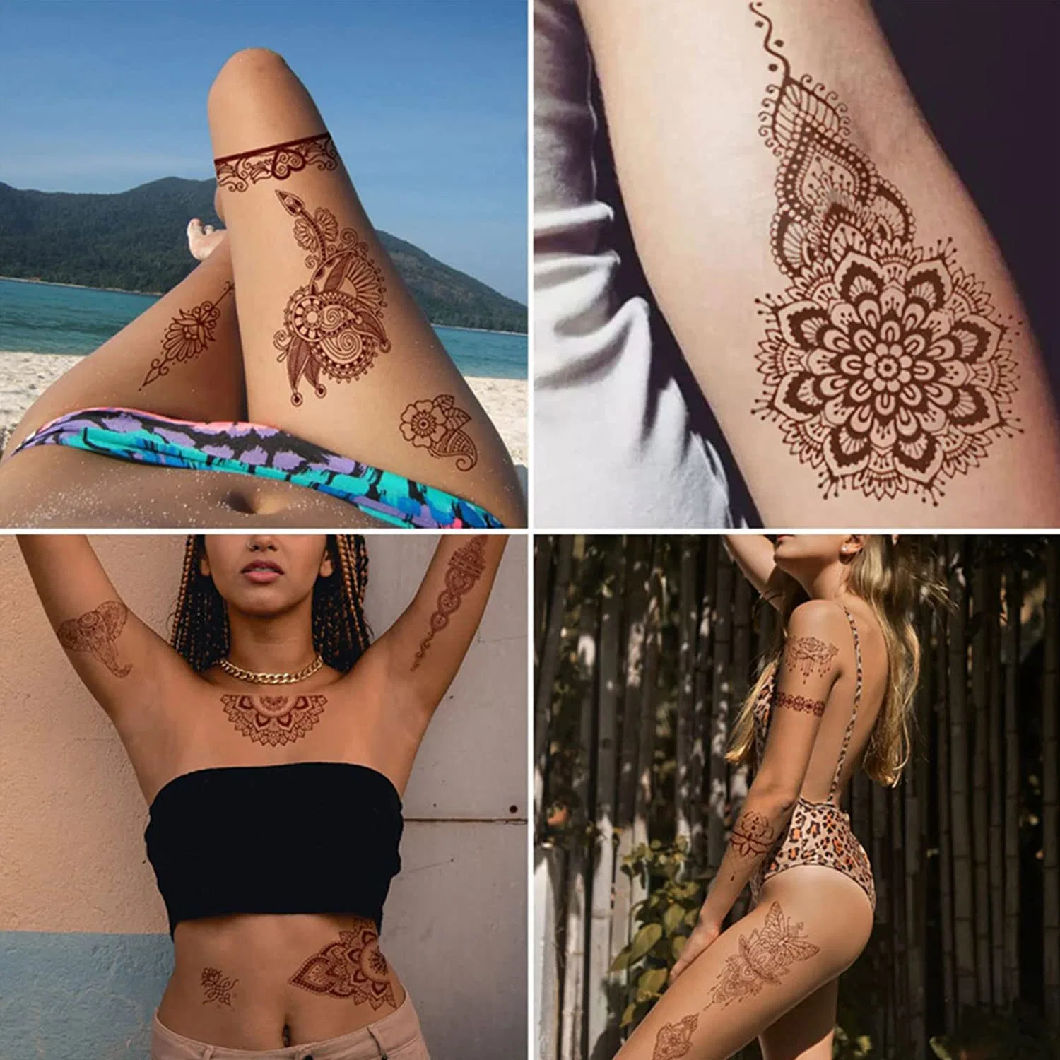 Prova de água para mãos Mehndi Stencil autocolantes Tatra Henna Red