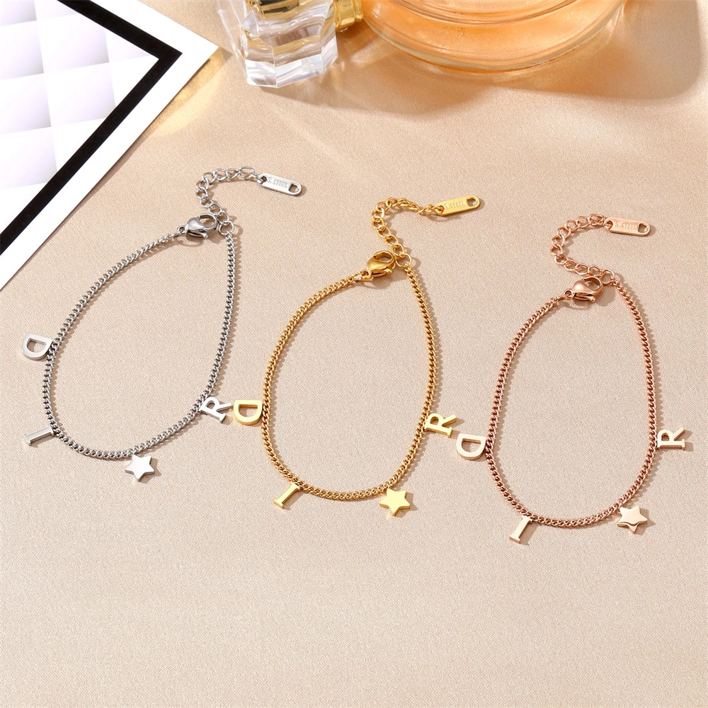 Korea New Fashion Letter Star Pingant pulseira mulher Simple Vintage Acessórios de Jóias de Luxo em pulseira de aço inoxidável