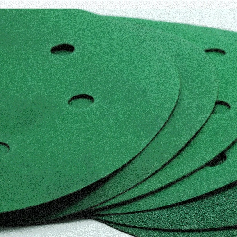 150mm 15 Holes Green Polyester Film Base Hook and Loop Sanding Disc Car Waterproof Sanding Papers