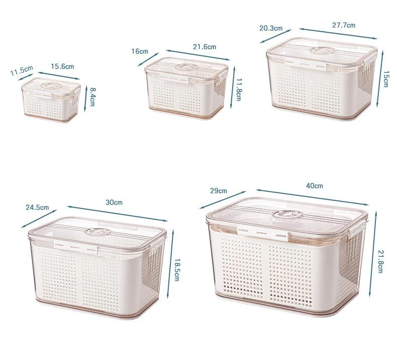 Fruit Vegetables Drain Basket Organizer Storage Crisper Sealed Refrigerator Storage Box