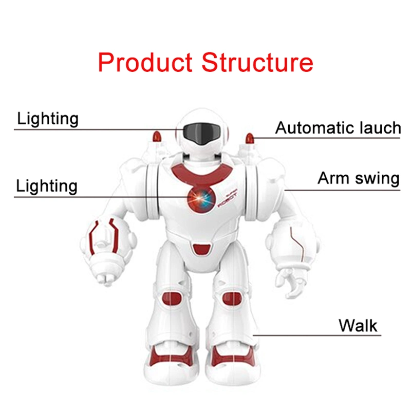 Kids B/O Electric Intelligent Humanoid Robot Toy with Light and Music Automatic Launch Function Battery Operated Robot Toys Educational Robots Toy