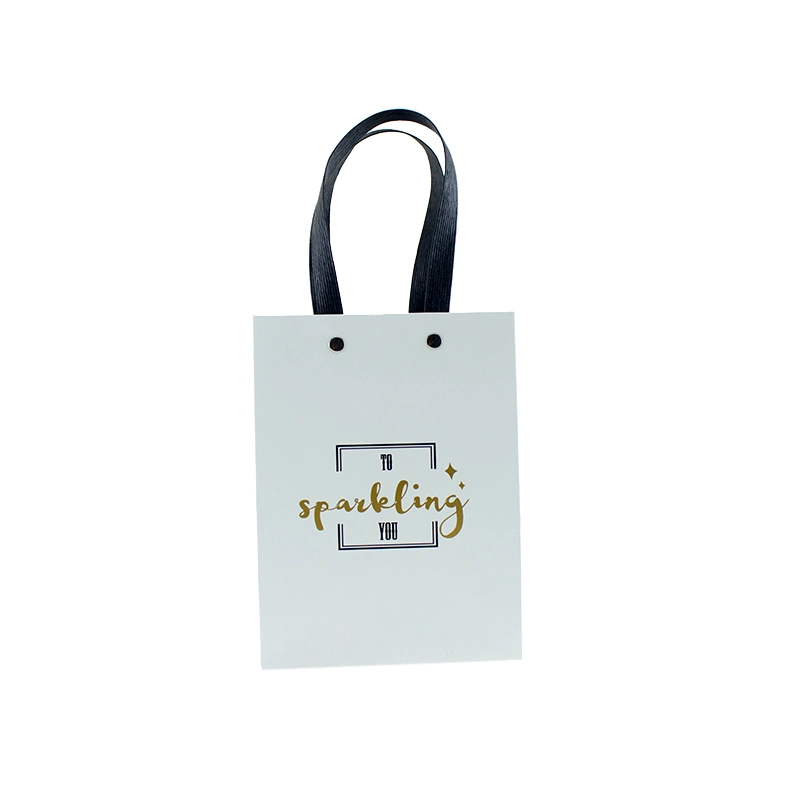 Customized Gold Logo Stamping Flat Handle White Shopping Gift Paper Bag