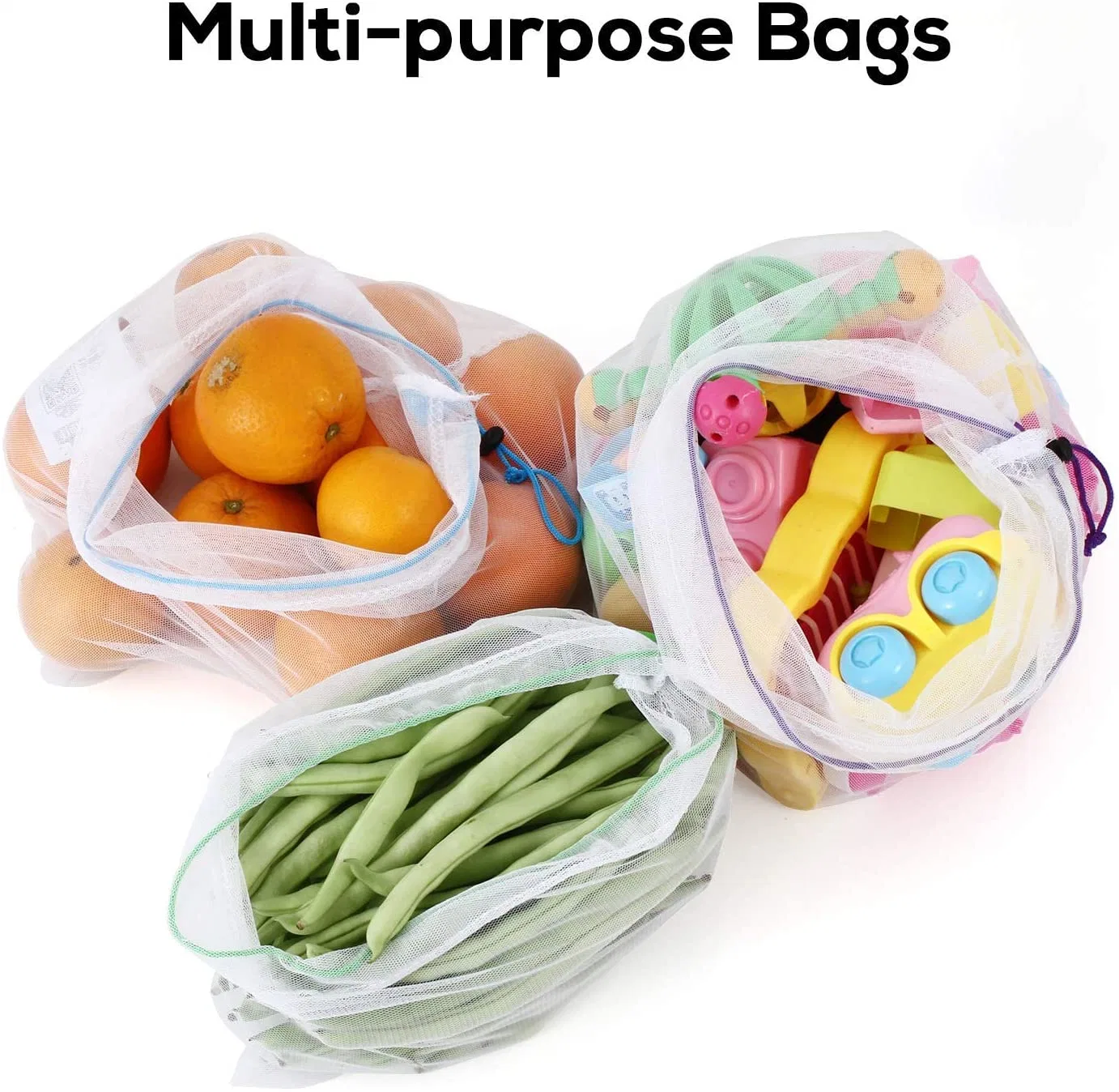 Eco Friendly Drawstring Mesh String Shopping Washable Net Produce Reusable Mesh Recycled RPET Produce Bags