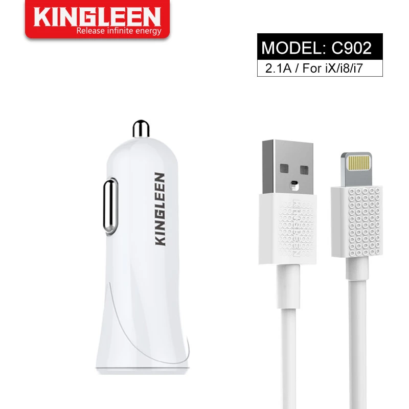 Carga rápida de 2.1A Dual USB cargador de coche + Lightning Cable para iPhone 6/7/8 Plus