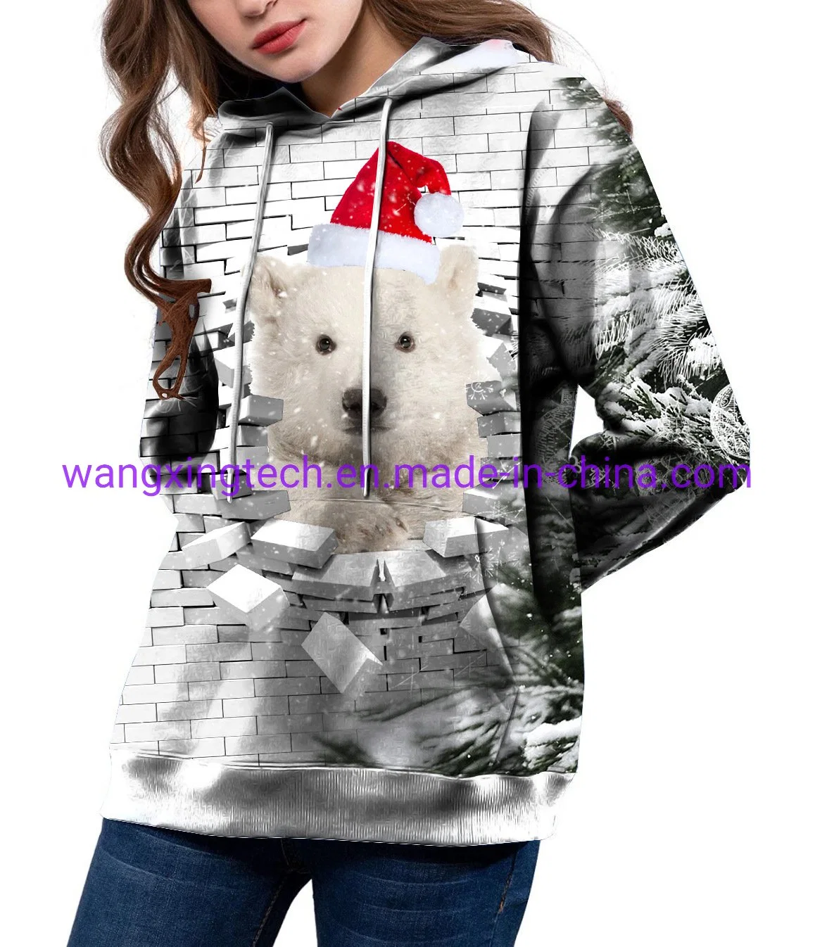 Großhandel Weihnachten Muster Digitaldruck Loose Hoodie Pullover Damen Im Freien Sportjacke