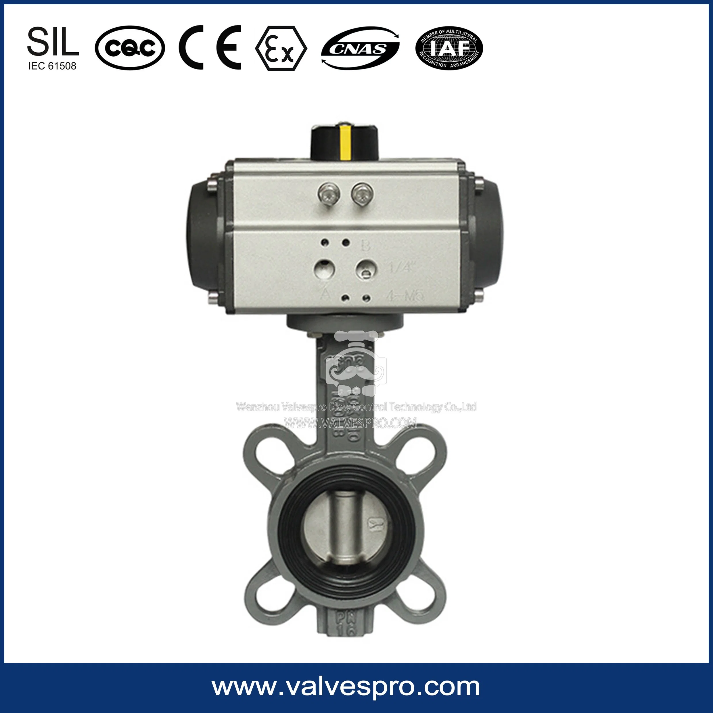 D671f-16p Pneumatic flúor Válvula de Mariposa Tipo Wafer con acero inoxidable