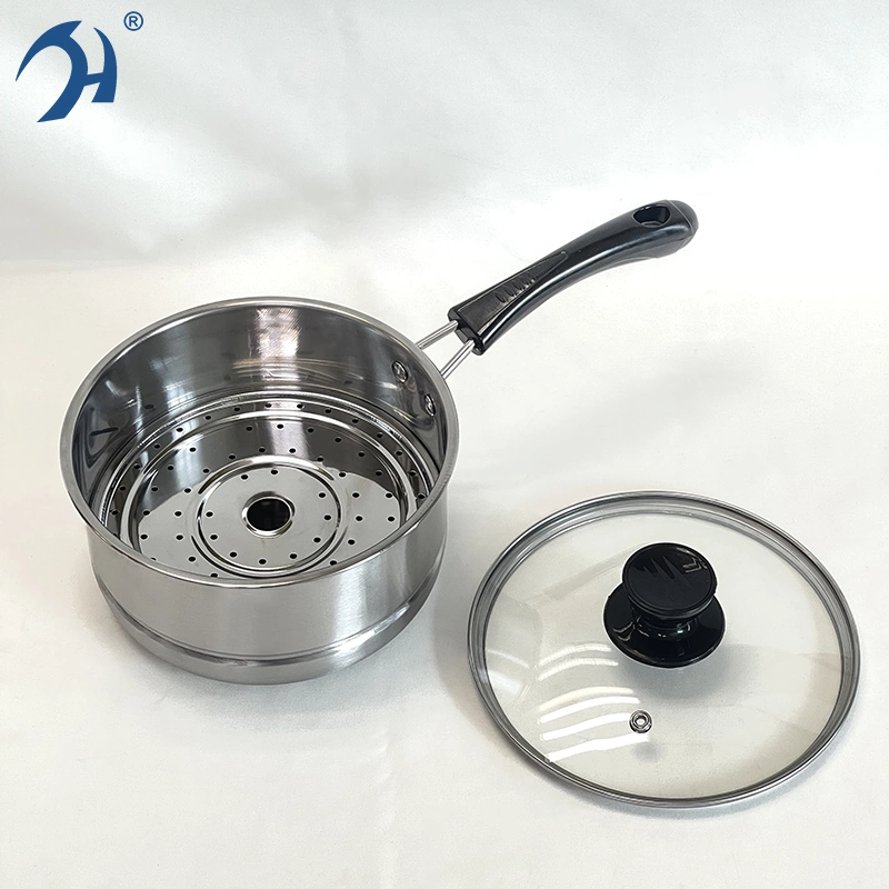 2024 Hot Sale Stainless Steel Sauce Pot Glass Lid Kitchen Appliance with Steamer