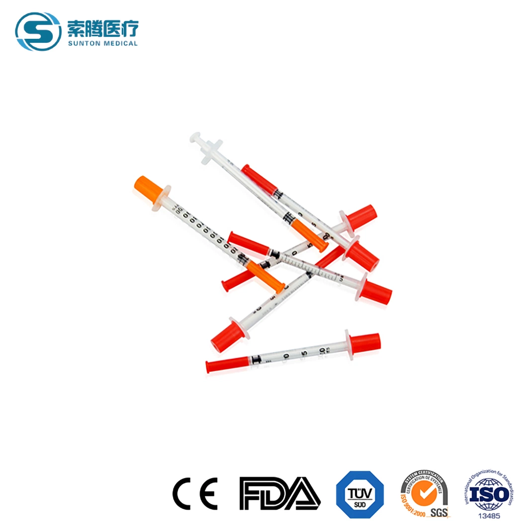 Sunton U40 Insulin Syringes China Safety Syringe Factory Disposable Insulin Injector Syringe 0.3/0.5/1 Ml/Cc Liquid Syringe Empty Medical Insulin Syringe