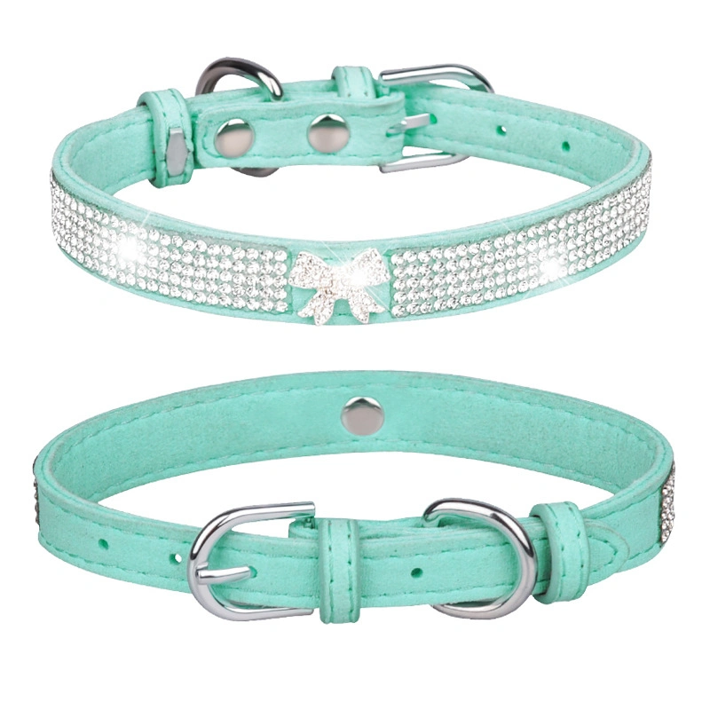 Rhinestones Pet Dog Collars Adjustable Sparkly Crystal Studded Leather Pet Collar for Small and Medium Dog