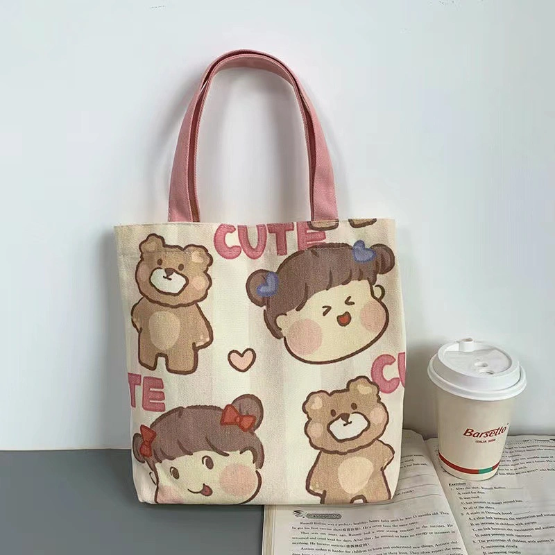 Wholesale/Supplier Kids' High quality/High cost performance  Fashionable Cartoon Print Colour Canvas Tote Bag Shopping Bag for Student Lunch Cylinder Bento Bag