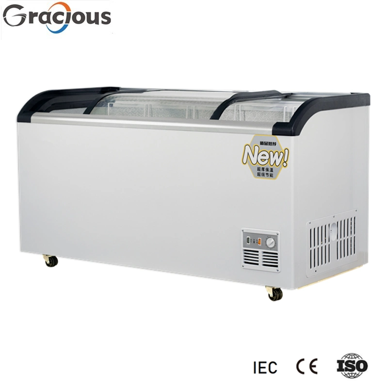 Commercial Sliding Curved Glass Display Refrigerator Supermarket Ice Cream Freezer 528 Liter