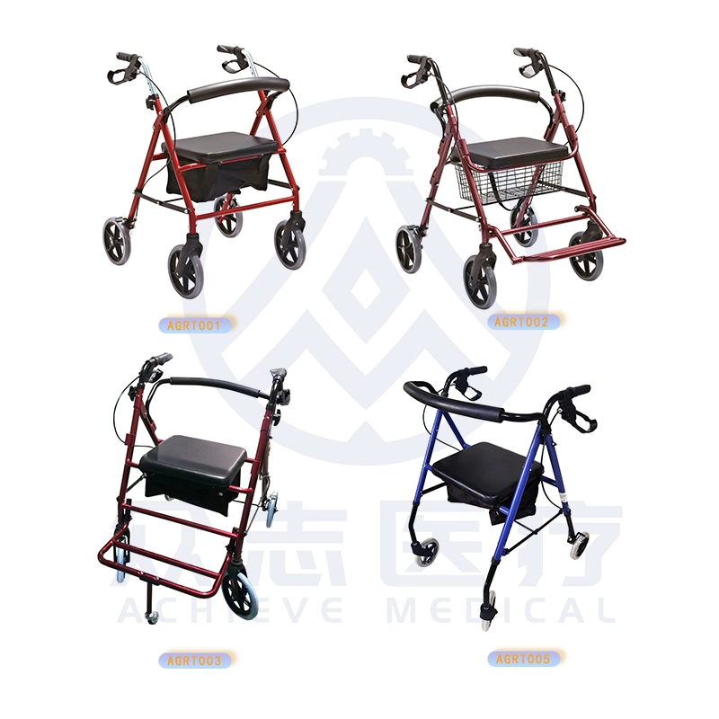 Medical Rehabilitation Rollator Three-Wheels Seat Rolling Foldable Walker Aluminum Walking Aid Walker