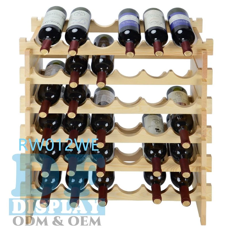 Free Standing Solid Natural Wood Wine Holder Display Shelves, 6 Tier Wine Rack 36 Bottles Wine Rack Wine Store Shelf Display