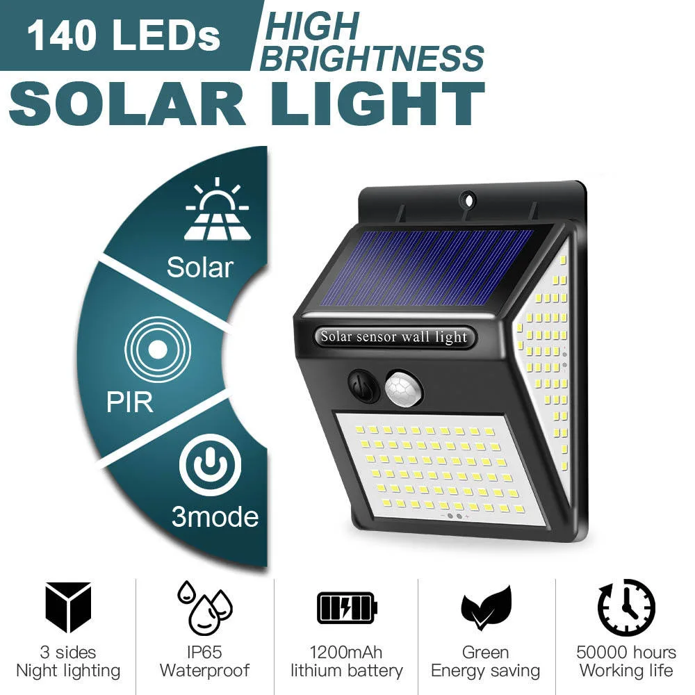 140 LED Wallmount Garden Solar Powered LED Wall Lamp
