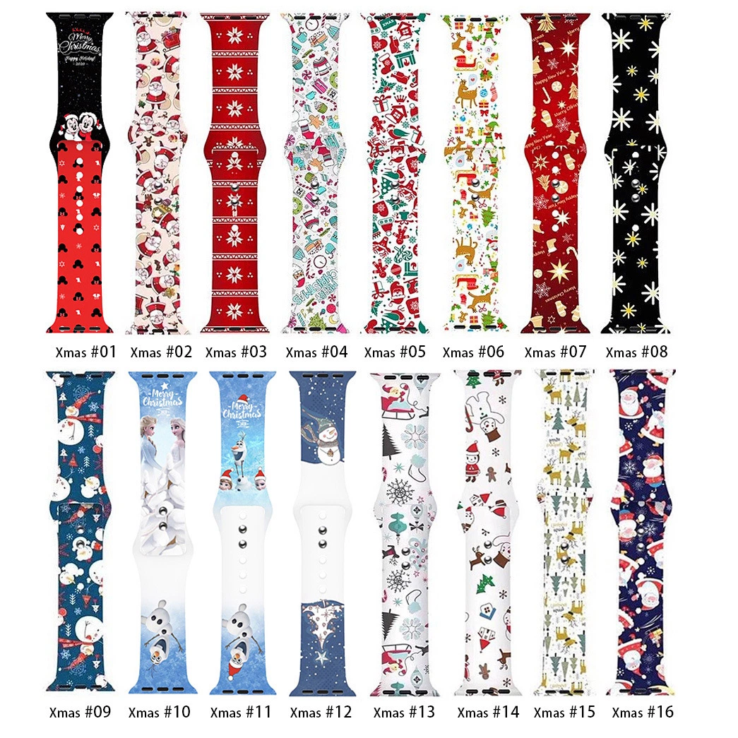 Custom Various Xmas Printing Pattern Soft Silicone Watch Band for Apple Watch