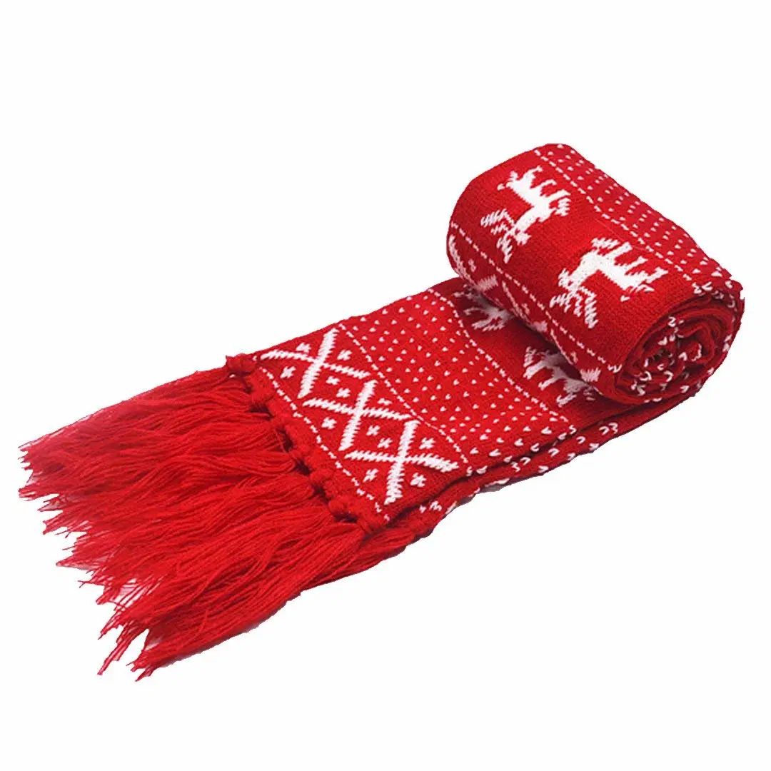 Comercio al por mayor 100% acrílico cálido invierno personalizada cómoda Crochet Bufanda de punto de Jacquard de Navidad