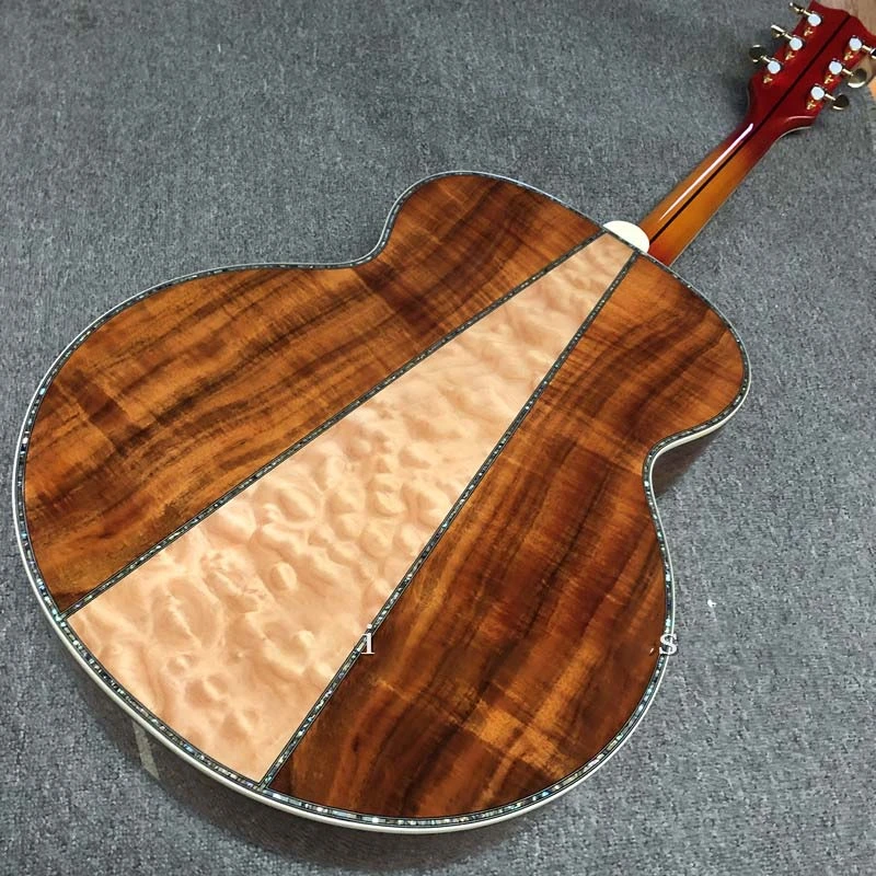 Custom GB Acoustic Guitar with Solid Spruce Top and Ripple Maple + Koa Back 42 Inch Jumbo Style