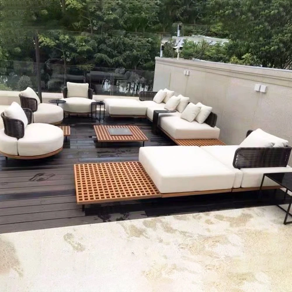 Moderno jardín duradero exterior Patio Muebles precioso Ratán madera de teca Sofá-cama