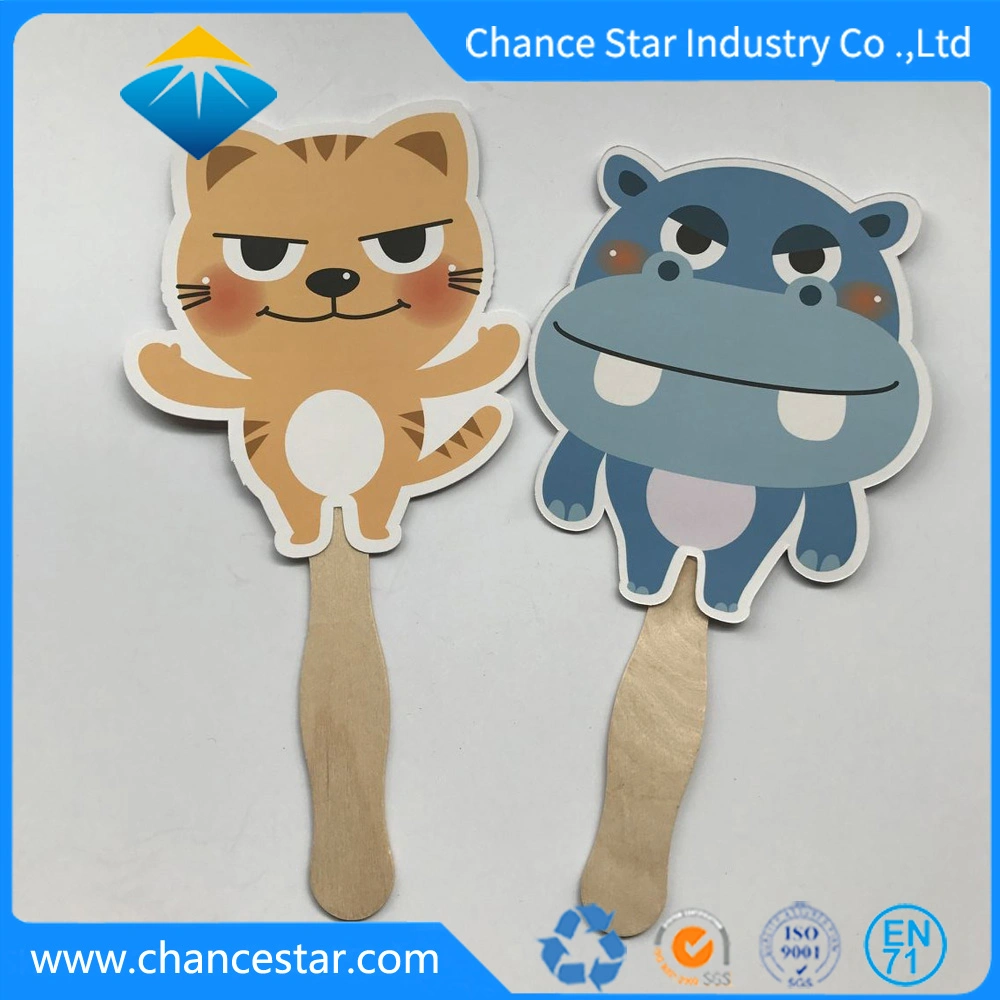 Custom Print Wooden Handle Paper Hand Fan for Promotion