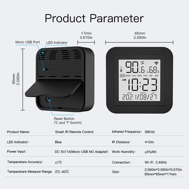 Tuya Wi-Fi Smart IR Remote Control with Temperature and Humidity Sensor for Air Conditioner TV AC Works with Alexa, Google Home