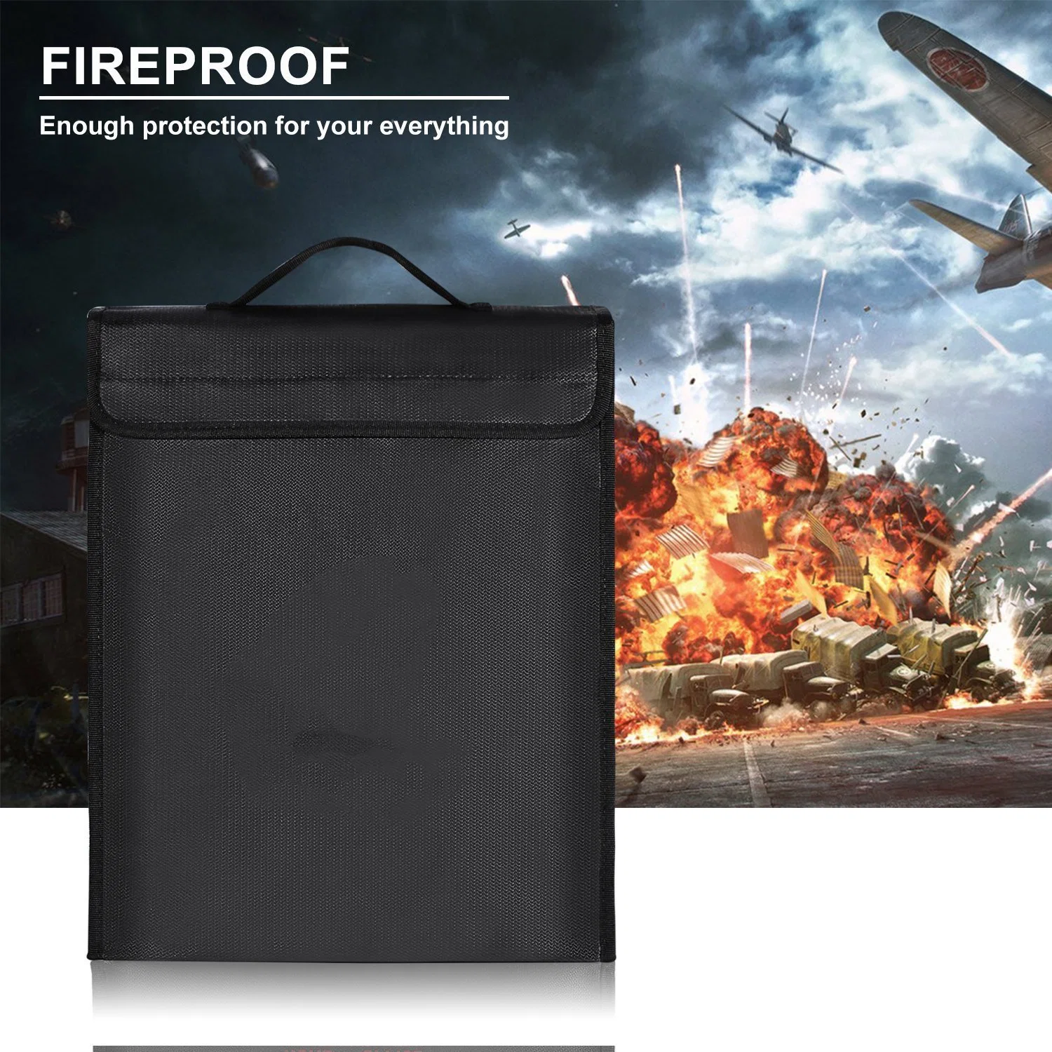 Fireproof Document Bag 2300 F Large 15" X 11" X 2.56" Waterproof Document Holder Fire and Water Resistant