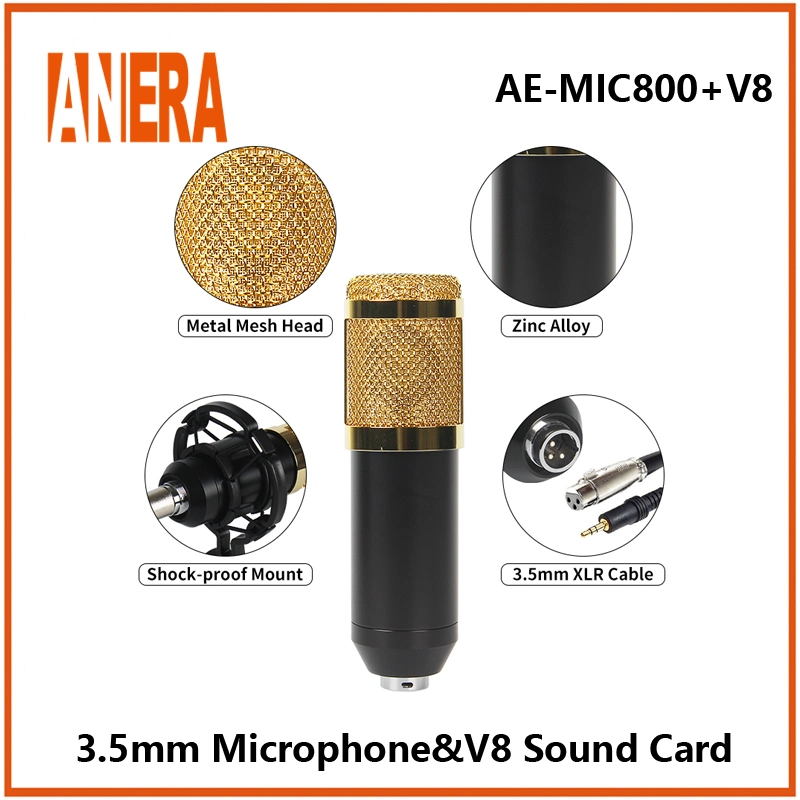 ميكروفون بمكثف Bm800 لتسجيل الصوت الاحترافي مع صوت V8 مجموعة بطاقة صوت البث عبر الإنترنت لوحدة البطاقة