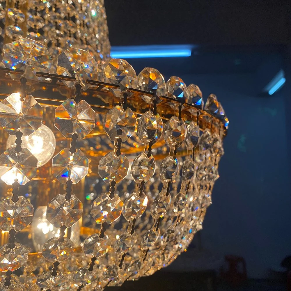 Lage Restaurant Gold Crystal Chandelier Light Luxury Large Hotel Lobby Hanging Pendant Lamp