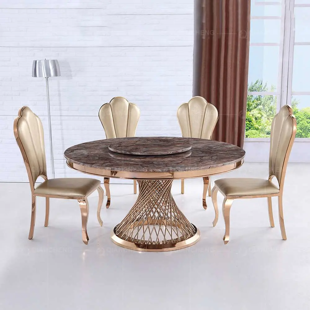 Luxury Stainless Steel Rose Golden Mirror Round Shape Dining Table