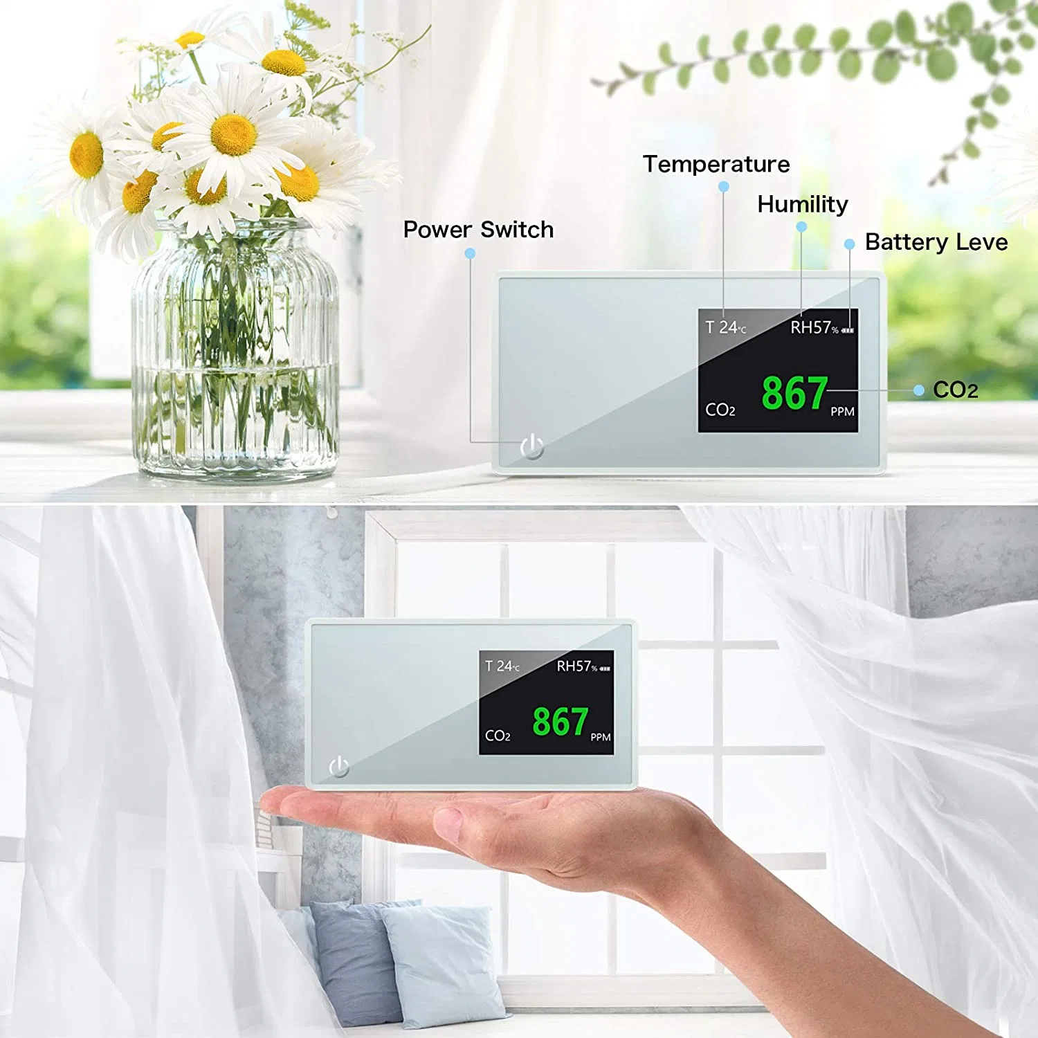 Indoor Air Quality Sensor Air Quality Monitor CO2 Meters Portable Meter Data Logger Carbon Dioxide CO2 Co Meter Detector