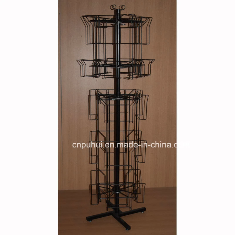 Floor Stand Steel Wire Frame Pocket Rotating Magazine Holder Calenda Rack Display (pH16-393)