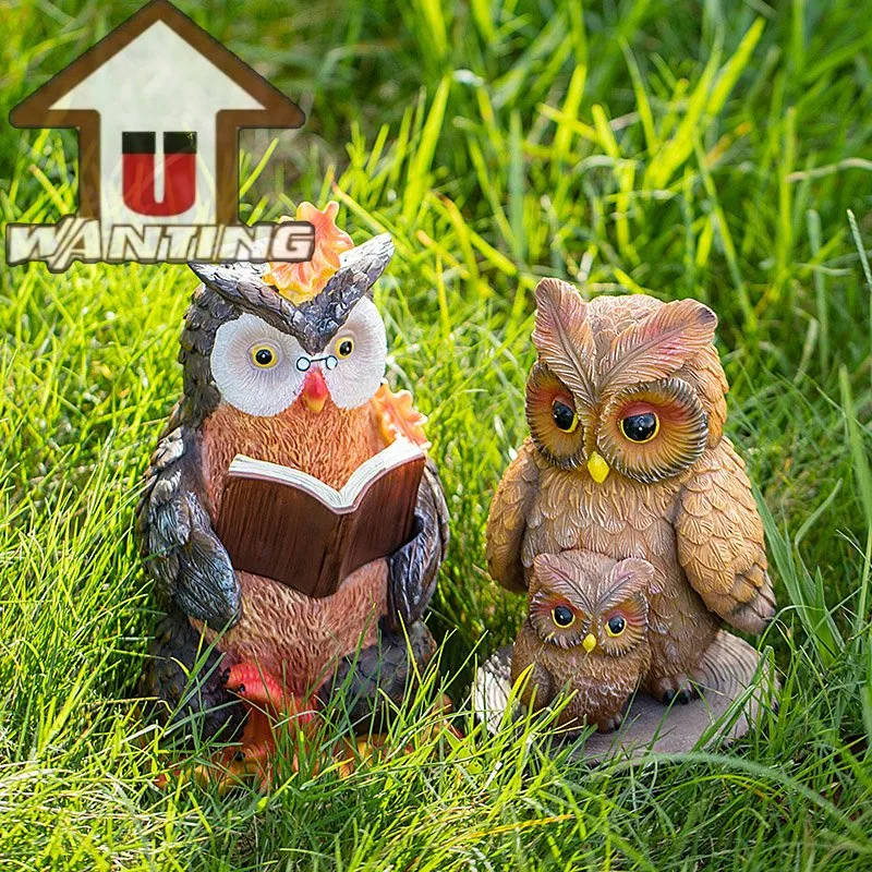 Resin Owl Solar Light Waterproof Home and Garden Outdoor Decor Bird Figurine