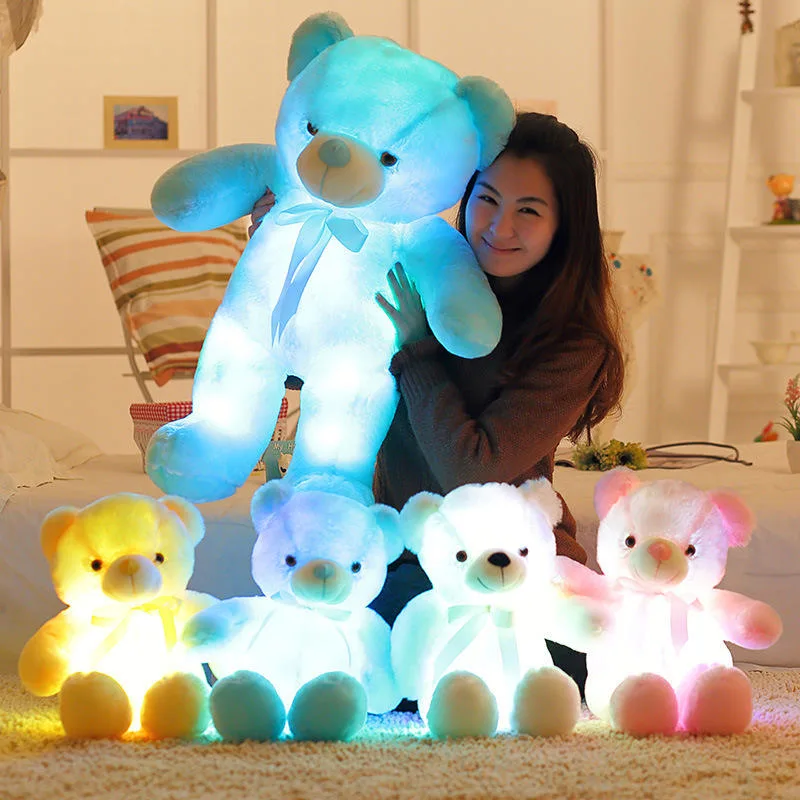 Wholesale Classic Luminous Teddy Bear LED Light Plush Pillow Cushion Toys for Children Stuffed Animal Doll Christmas Gift