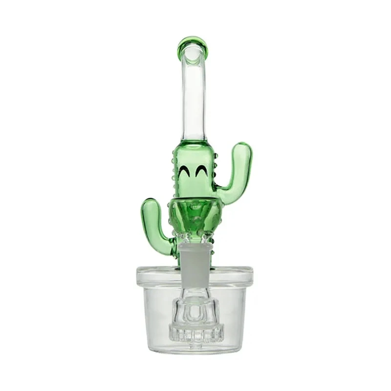 7 Inches Bent Neck Hookah Cactus Shape Glass Pipe with Showerhead Percolator and 14mm Female Joint